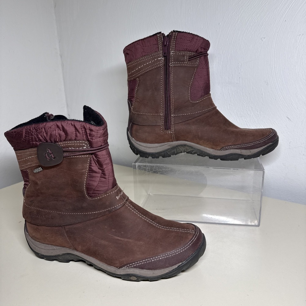 MERRELL WOMEN'S DEWBROOK ZIP WATERPROOF boots insulated Sz 6,5 brown DRY SELECT